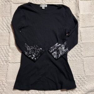 Vintage Coldwater Creek Black Ribbed Sequined Long Sleeve Shirt